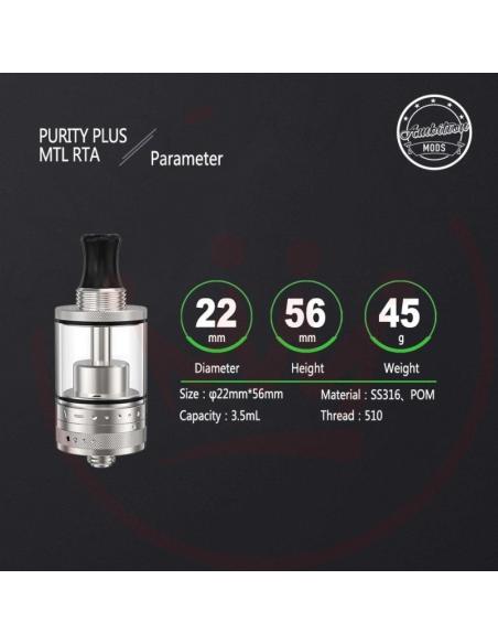Purity Plus MTL RTA Atomizzatore di Ambition Mods Rigenerabile
