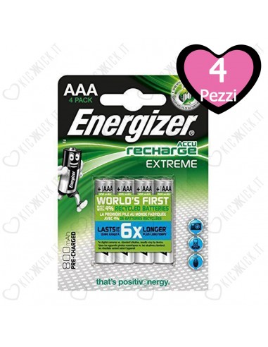 Energizer Ministilo AAA 800 mAh - Blister da 4 Batterie Ricaricabili