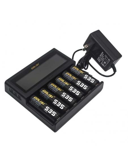 Golisi S6 LCD charger for electronic cigarette batteries.
