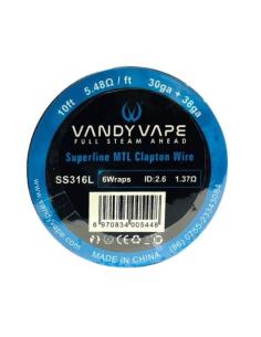 Superfine MTL Clapton Wire 30ga+38ga SS316L Vandy Vape Filo Resistivo - 3m