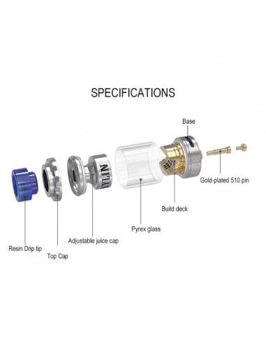 Kylin Mini RTA Vandy Vape Atomizzatore 24mm Pin 510 Rigenerabile con Tank per Sigarette Elettroniche