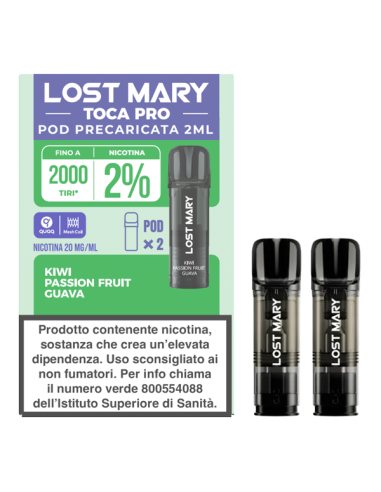 Lost Mary Toca Pro Kiwi Passion Fruit Guava Pod Precaricate ElfBar 2ml nicotina 20