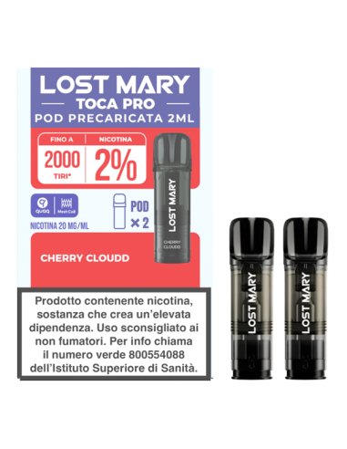 Lost Mary Toca Pro Cherry Cloudd Pod Precaricate ElfBar 2ml nicotina 20