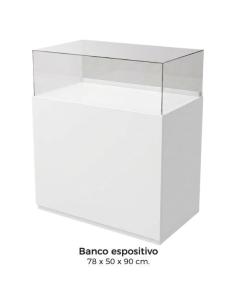 Modulo Banco Espositivo legno bianco Piano Vetro Teca Estraibile 78x90x50