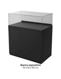 Modulo Banco Espositivo legno nero Piano Vetro Teca Estraibile 78x90x50