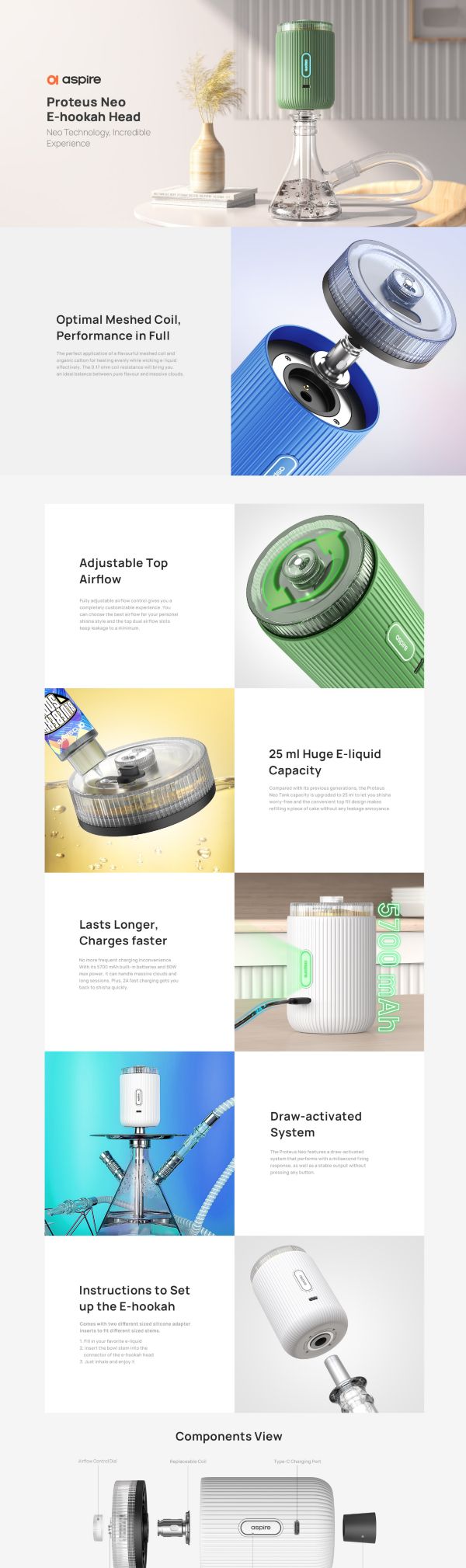 Proteus Neo E-Hookah Head Aspire Kit Narghile | Svapoebasta