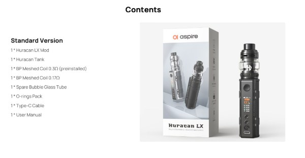 aspire huracan lx kit contenuto della confezione