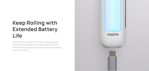 aspire minican 3 pro sigaretta elettronica batteria integrata 900 mah
