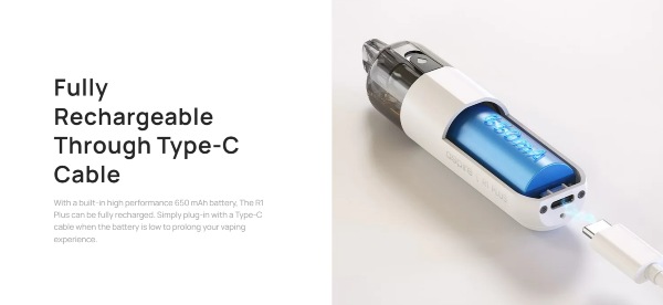 aspire r1 plus rechargeable disposable e-cigarette 650mah