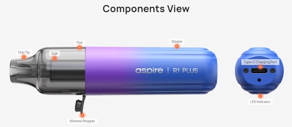 aspire r1 plus rechargeable disposable e-cigarette components