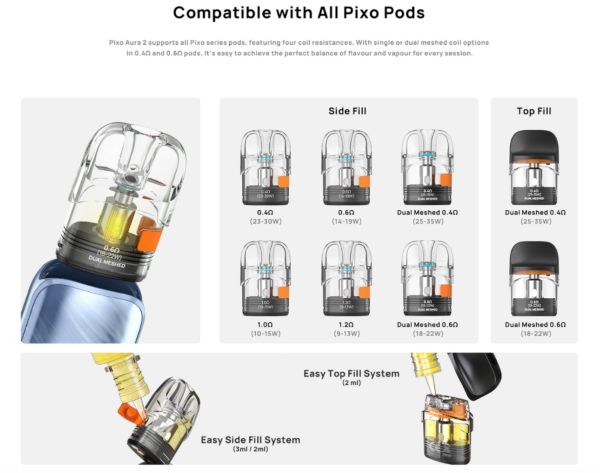pixo aura 2 aspire sigaretta elettronica compatibile con cartucce pixo pod