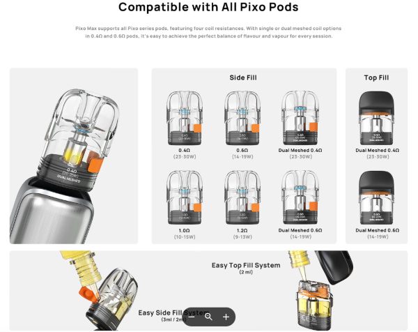 pixo max aspire sigaretta elettronica compatibile con tutte le cartucce pixo pod