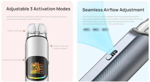 pixo neo aspire sigaretta elettronica con tiro automatico manuale regolabile