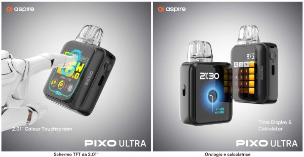 pixo ultra aspire sigaretta elettronica con display touchscreen a colori orologio e calcolatrice