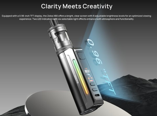 zelos x80 aspire box mod con display a colori 0,96 pollici