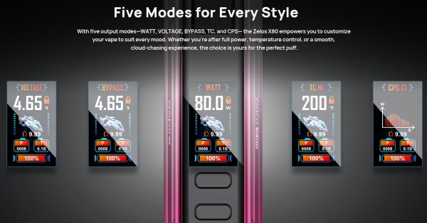 zelos x80 aspire box mod con modalità watt voltage bypass tc cps