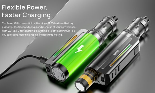 zelos x80 aspire sigaretta elettronica single battery 18650 con usb-c 2a