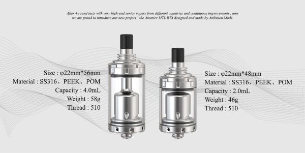 caratteristiche tecniche atomizzatore amazier rta 2ml 4ml
