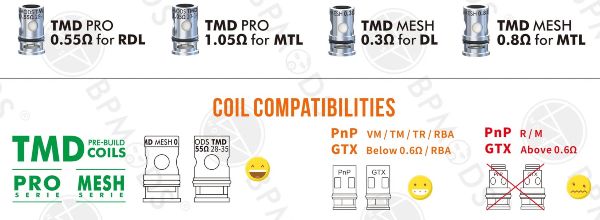 compatibilità TMD coil bp mods con resistenze vaporesso gtx e voopoo pnp