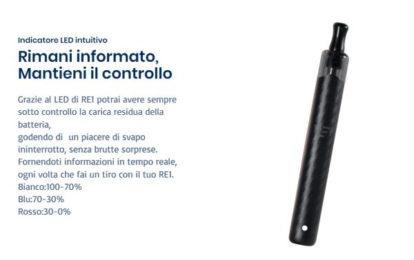 re1 da one sigaretta elettronica con led luminoso che mostra lo stato di carica