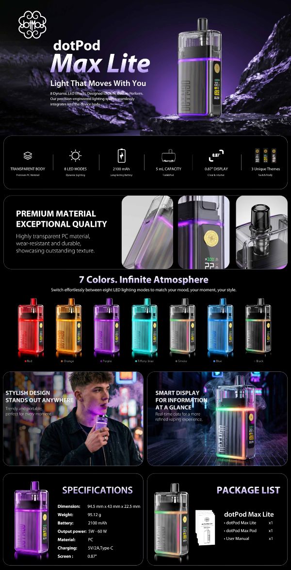 dotpod max lite dotmod sigaretta elettronica con 8 modalità led luminosi