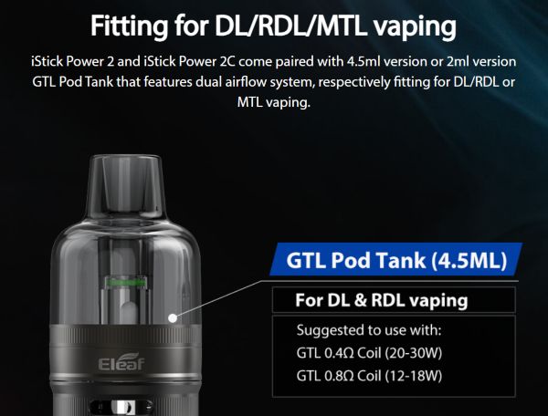 eleaf istick power 2c kit con gtl pod tank