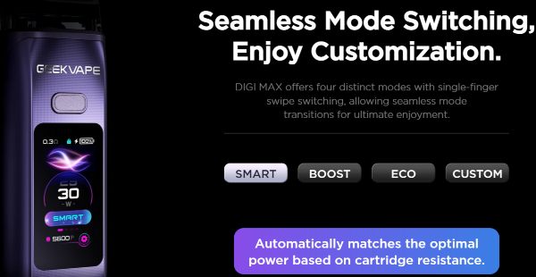 digi max geekvape sigaretta elettronica con modalità di svapo smart boost eco custom
