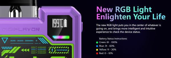 digi q digiflavor sigaretta elettronica con striscia luminosa RGB per carica residua batteria