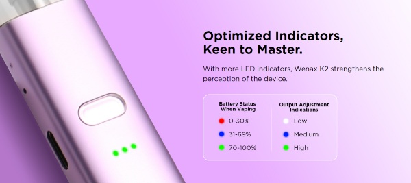wenak k2 geekvape led colorati indicano carica residua della batteria