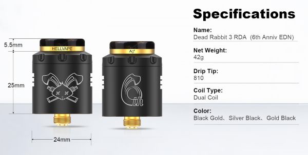 hellvape Dead Rabbit 3 RDA 6 anniversario atomizzatore caratteristiche tecniche