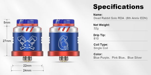 hellvape dead rabbit solo rda anniversario atomizzatore caratteristiche tecniche e misure