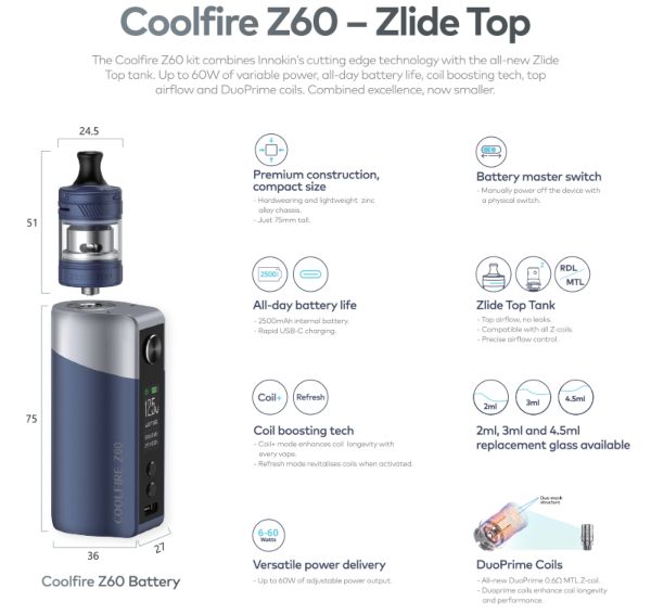 innokin coolfire z60 kit technical features