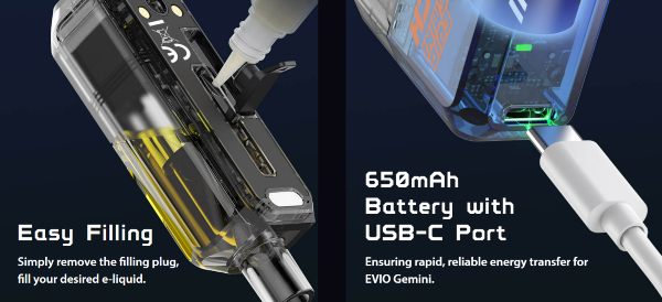 evio gemini joyetech sigaretta elettronica con refill laterale e ricarica usb-c