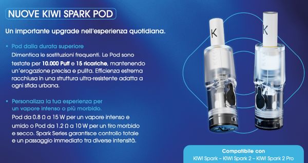 kiwi spark 2 pro sigaretta elettronica con nuova pod durata 10000 puff