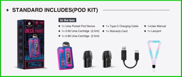 Ursa Pocket Lost Vape Pod Mod Kit Contenuto della Confezione