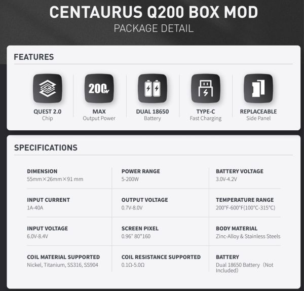 centaurus quest 200 lost vape box con controllo temperatura