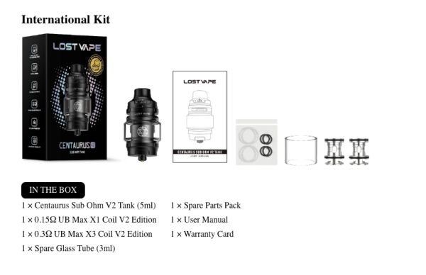 centaurus sub ohm v2 lost vape contenuto della confezione