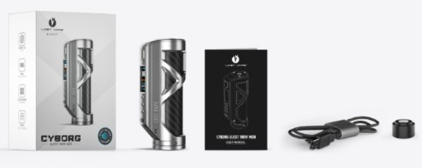 package contents of the Cyborg Quest 100W box mod by Lost Vape