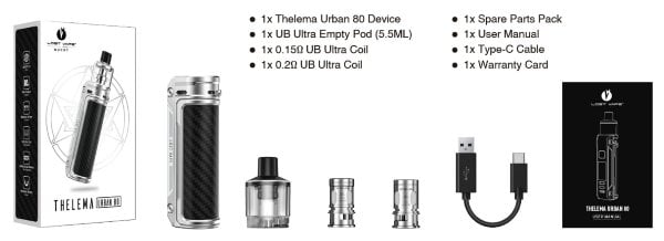 lost vape thelema urban 80 kit package contents