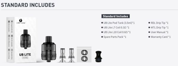 ub lite pod tank lost vape contenuto della confezione