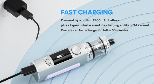 vaptio procare electronic cigarette 2400 mah with full charge in 50 minutes