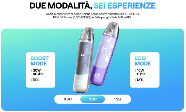 nexlim go oxva sigaretta elettronica con modalità eco e boost