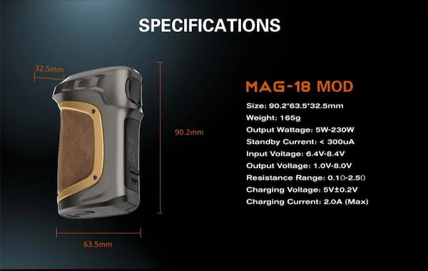 MAG 18 Smok Box Mod dimensioni