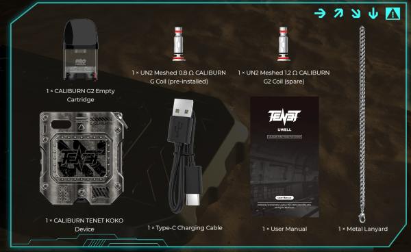 Caliburn Tenet Koko Uwell Pod Mod Kit Package Contents