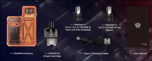Crown M Uwell Pod Mod Kit Package Contents