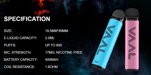 vaal 800 puff disposable vape technical features