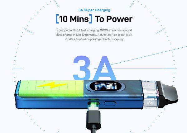 xros 6 vaporesso sigaretta elettronica con ricarica 50% in 10 minuti