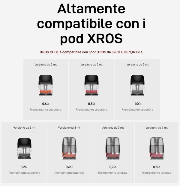 xros cube vaporesso sigaretta elettronica compatibile con cartucce xros pod