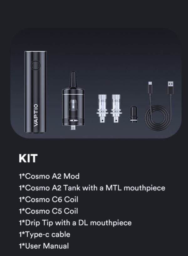 VAPTIO/Cosmo A2 Vaptio Complete Kit 25W package contents
