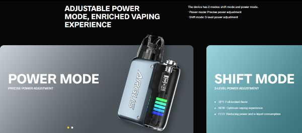 argus p2 voopoo sigaretta elettronica con modalità di svapo power e shift